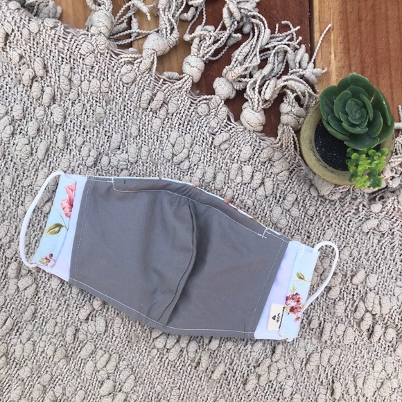 100% Homemade Face Mask| Blue With Pink Roses - Picture 2 of 2